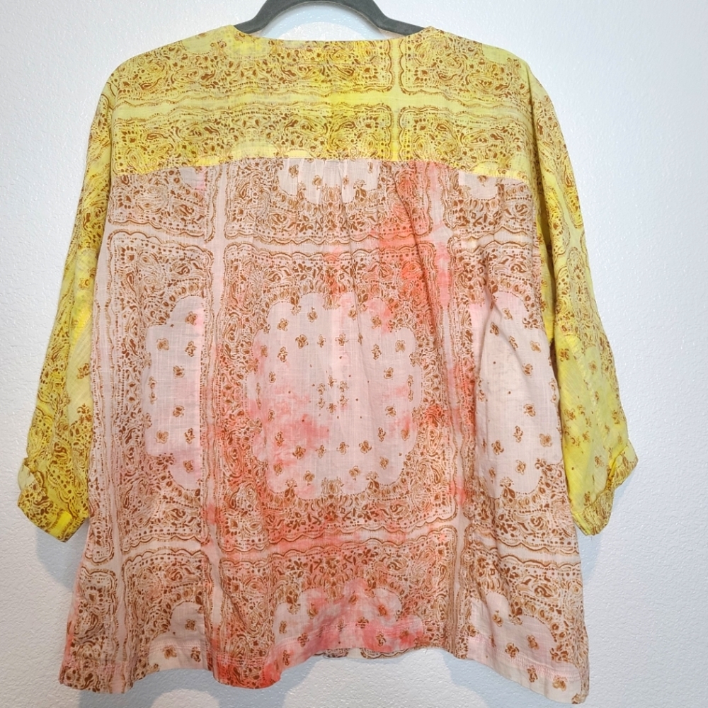 Anthropologie Pilcro Tavi Batik Boho Bandana Print Button Down Blouse Top - Picture 9 of 9